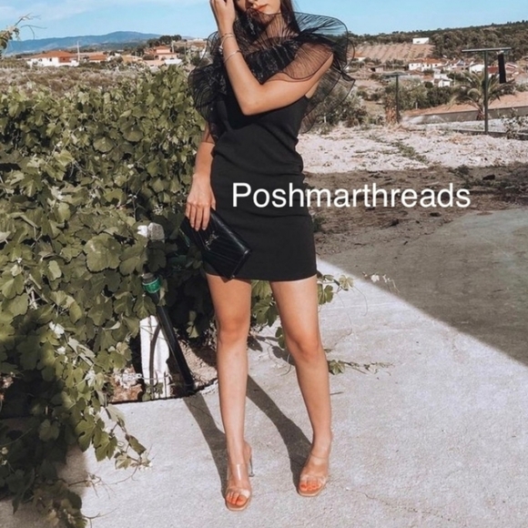 New Zara Organza Asymmetric Blogger Fave Black Mini Dress NWT Size Medium - Picture 10 of 17